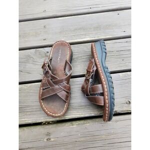 Vintage 90s y2k Brown Vegan Chunky Lug Sole Jammer Platform Slide Sandals 8W